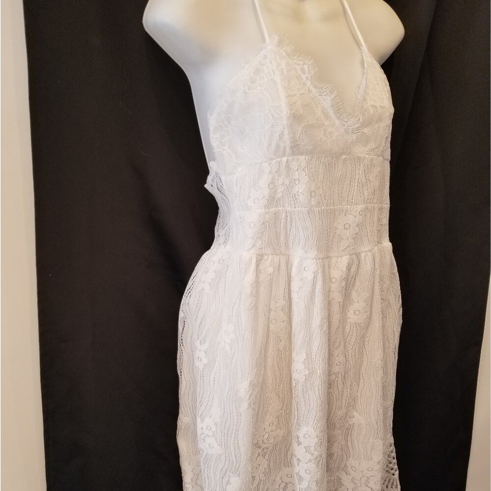 White Mini Dress Lace Spaghetti Strap Backless Sexy Summer Size‎ XL - Picture 3 of 16